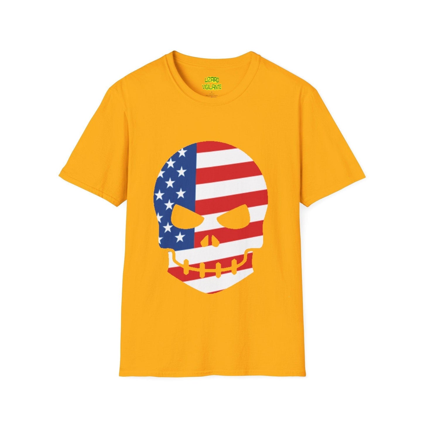 American Flag Skull Graphic Unisex Softstyle USA T-Shirt - Lizard Vigilante