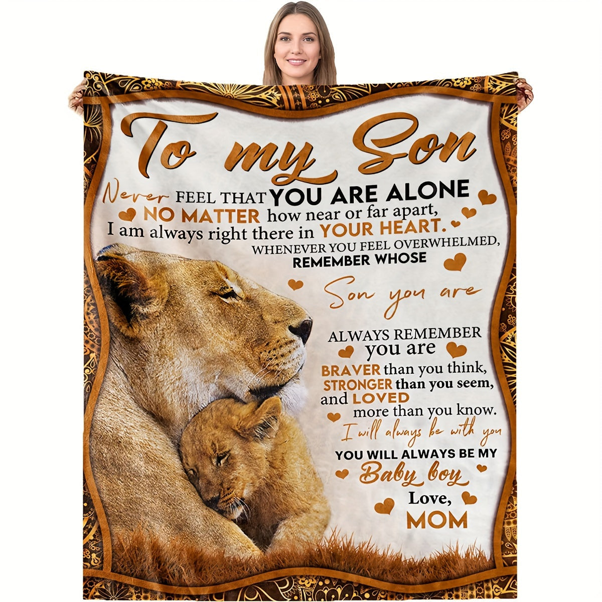 1pc, Flannel Blanket For Son From Mom, Cozy Soft Warm, Charming Lion Design, Sentimental Quote, Ideal Gift, Home Decor