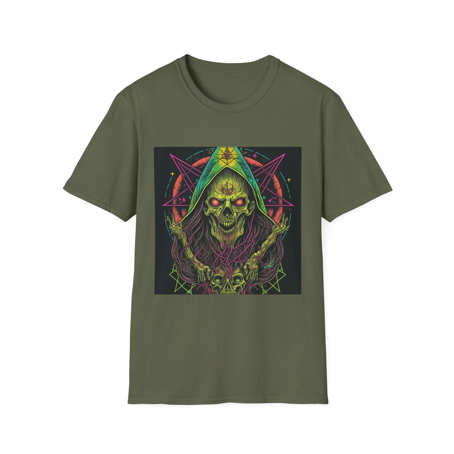 Hooded Skull T-Shirt — Neon Occult Graphic Tee