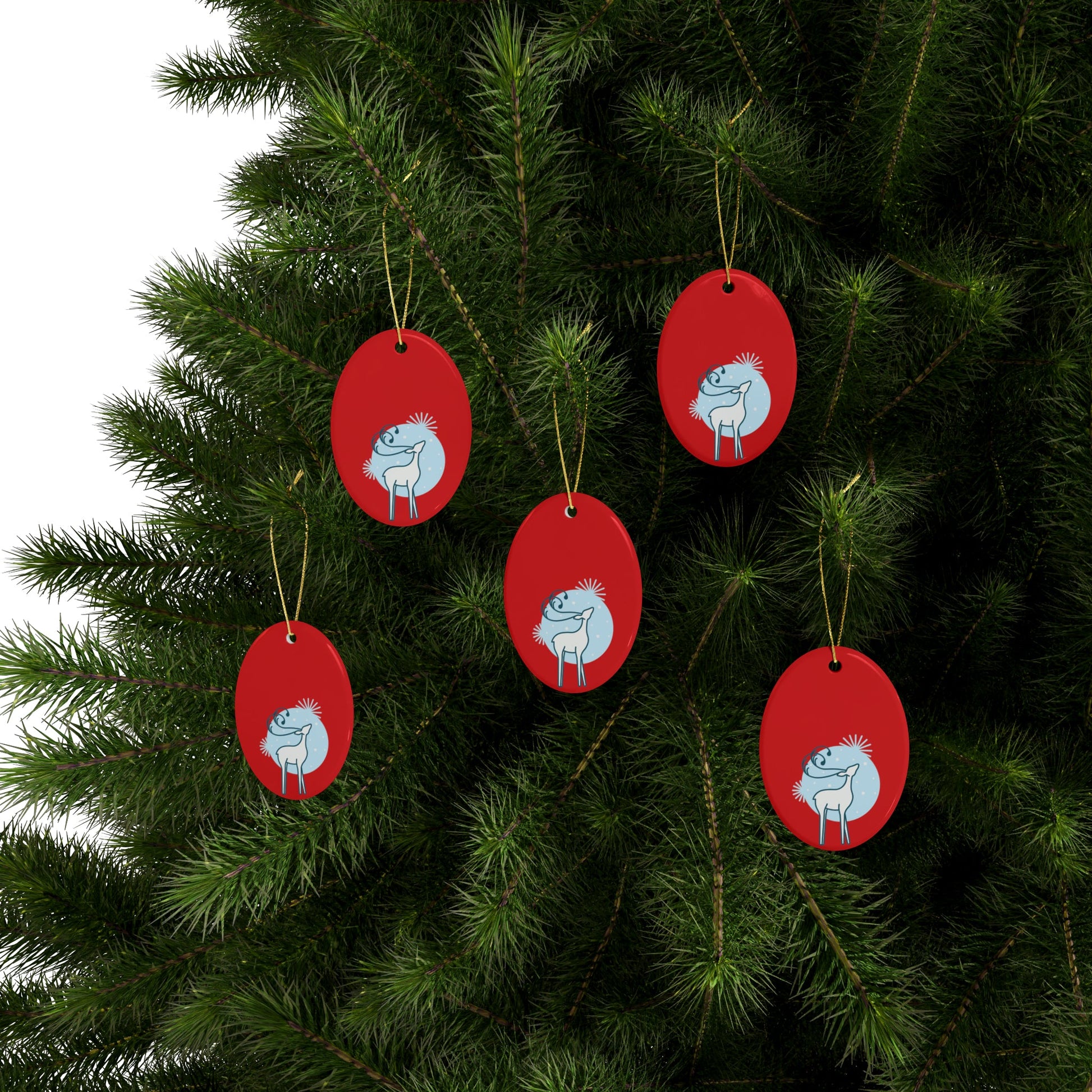 Red Christmas Tree Reindeer Ceramic Ornaments (1pcs, 5pcs, 10pcs, 20pcs) - Lizard Vigilante