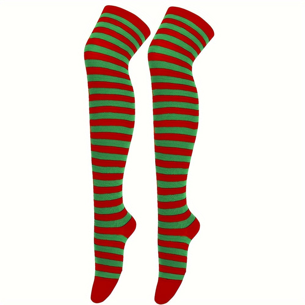 Vibrant Striped Knee High Socks - Women's Calf Socks for Music Festival, Cosplay Party, and Fashion Statement - Soft, Stretchy, and Comfortable Stockings & Hosiery for All-Day Wear