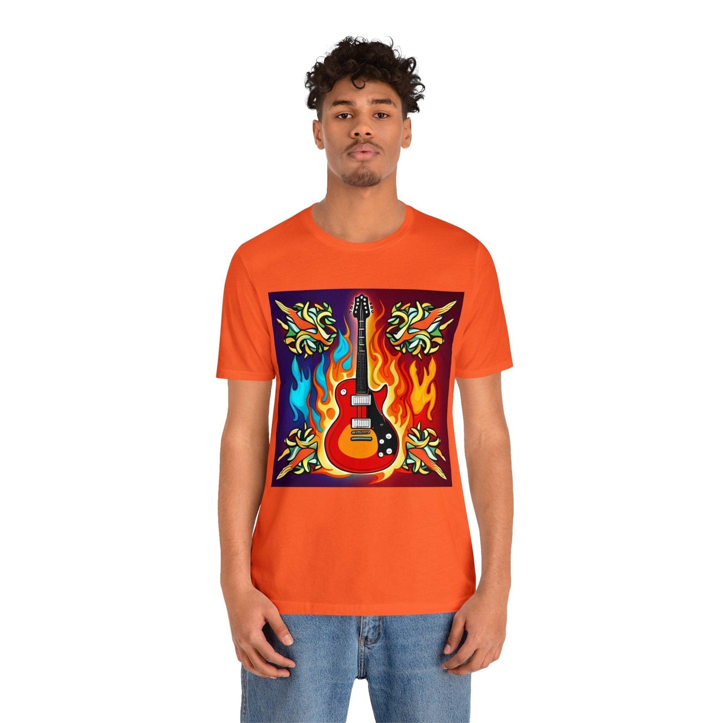 Flaming Axe Unisex Jersey Short Sleeve Tee Shirt Electric Guitar On Fire XS-3X - Lizard Vigilante