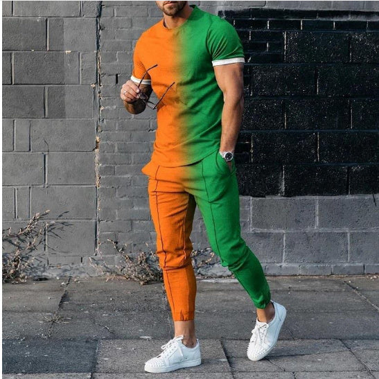 Solid Color Casual Round Neck Short Sleeves T-shirt Trousers Two-piece Set