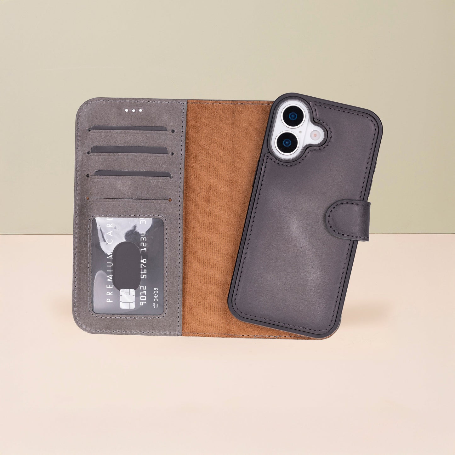 Leathere iPhone 17 Wallet Case – Gray - New York