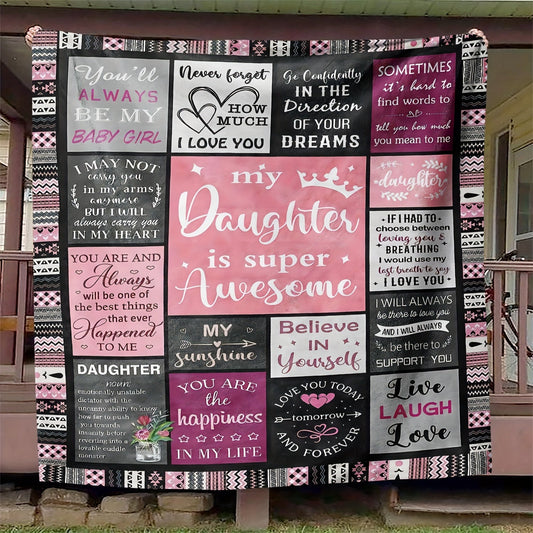 1pc Gifts Blanket For Daughter Stitching Letter Soft Blanket Flannel Blanket Warm Cozy Nap Throw Blanket For Bed Sofa Couch