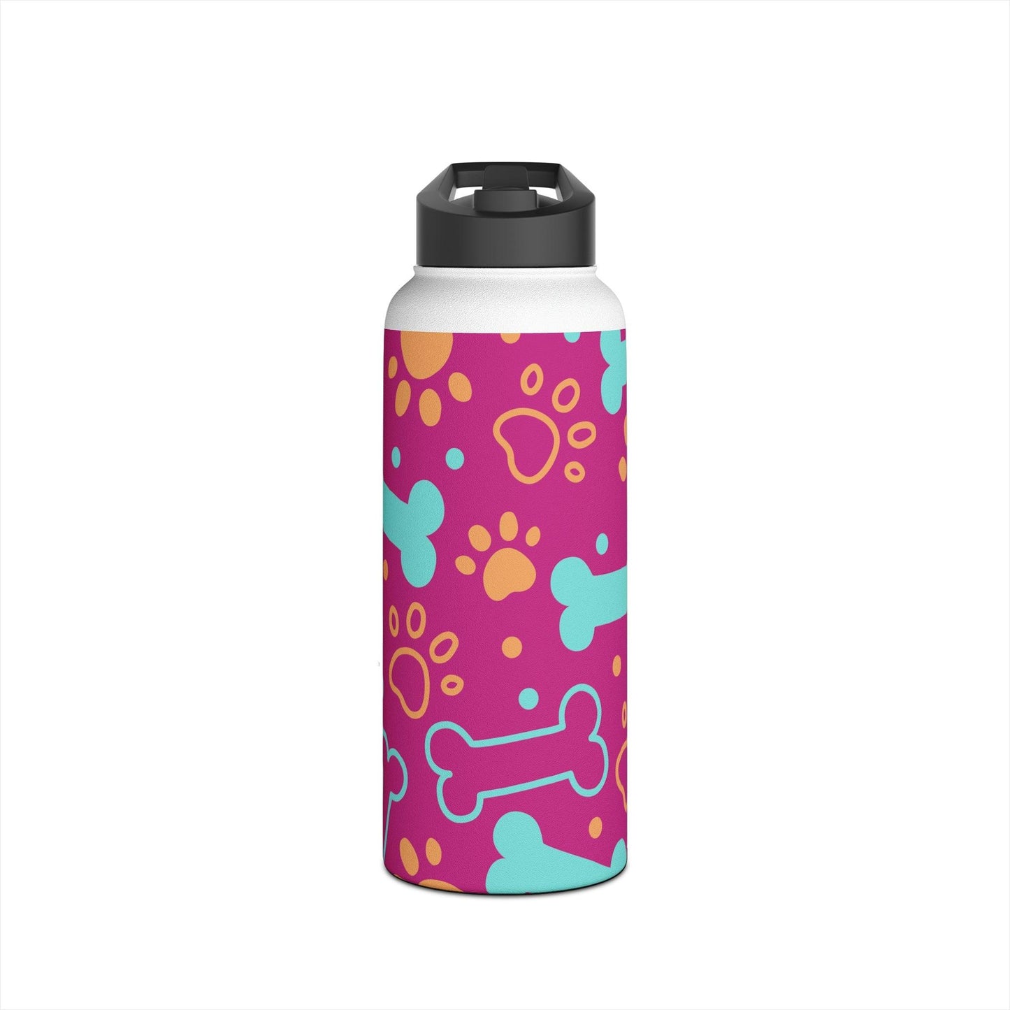 Pink DoggyStyle Stainless Steel Water Bottle, Standard Lid, Paws Bone - Lizard Vigilante