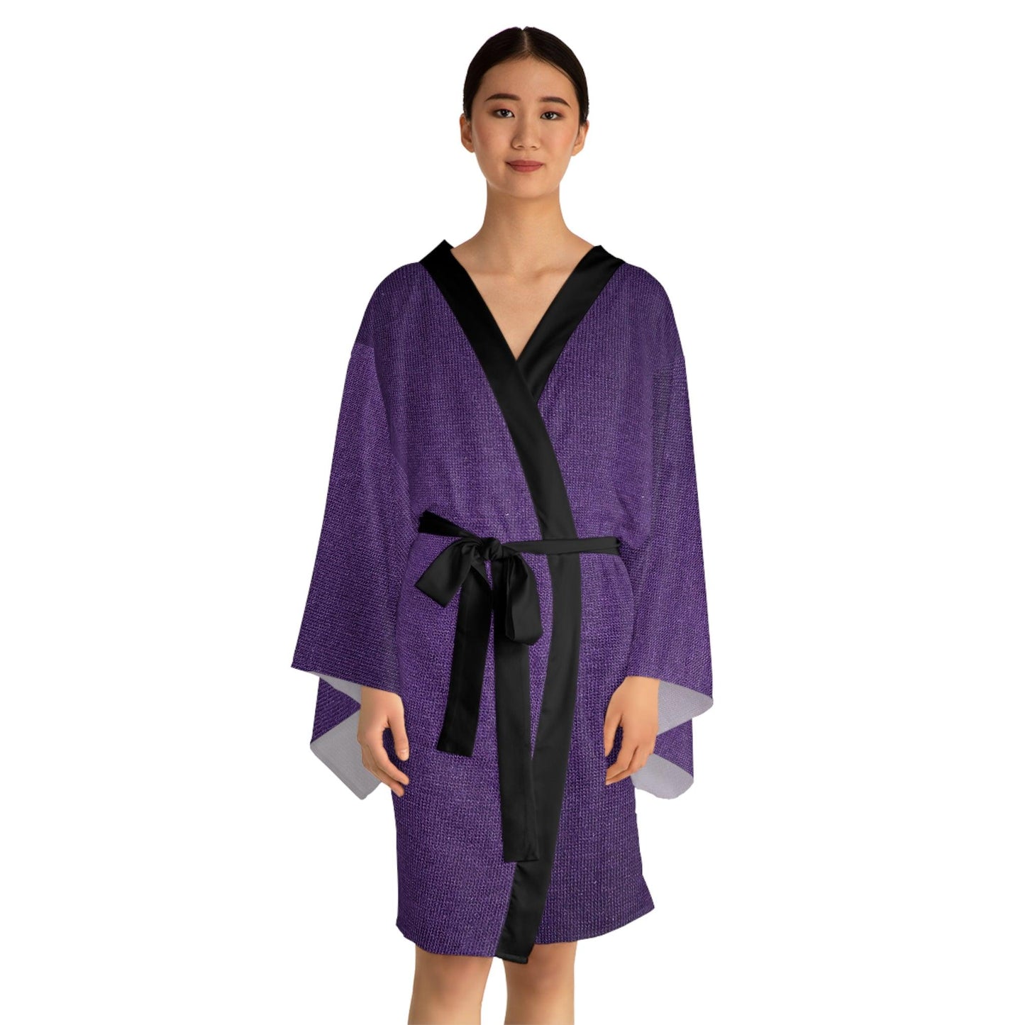 Faux Purple Silk Long Sleeve Kimono Robe - Lizard Vigilante