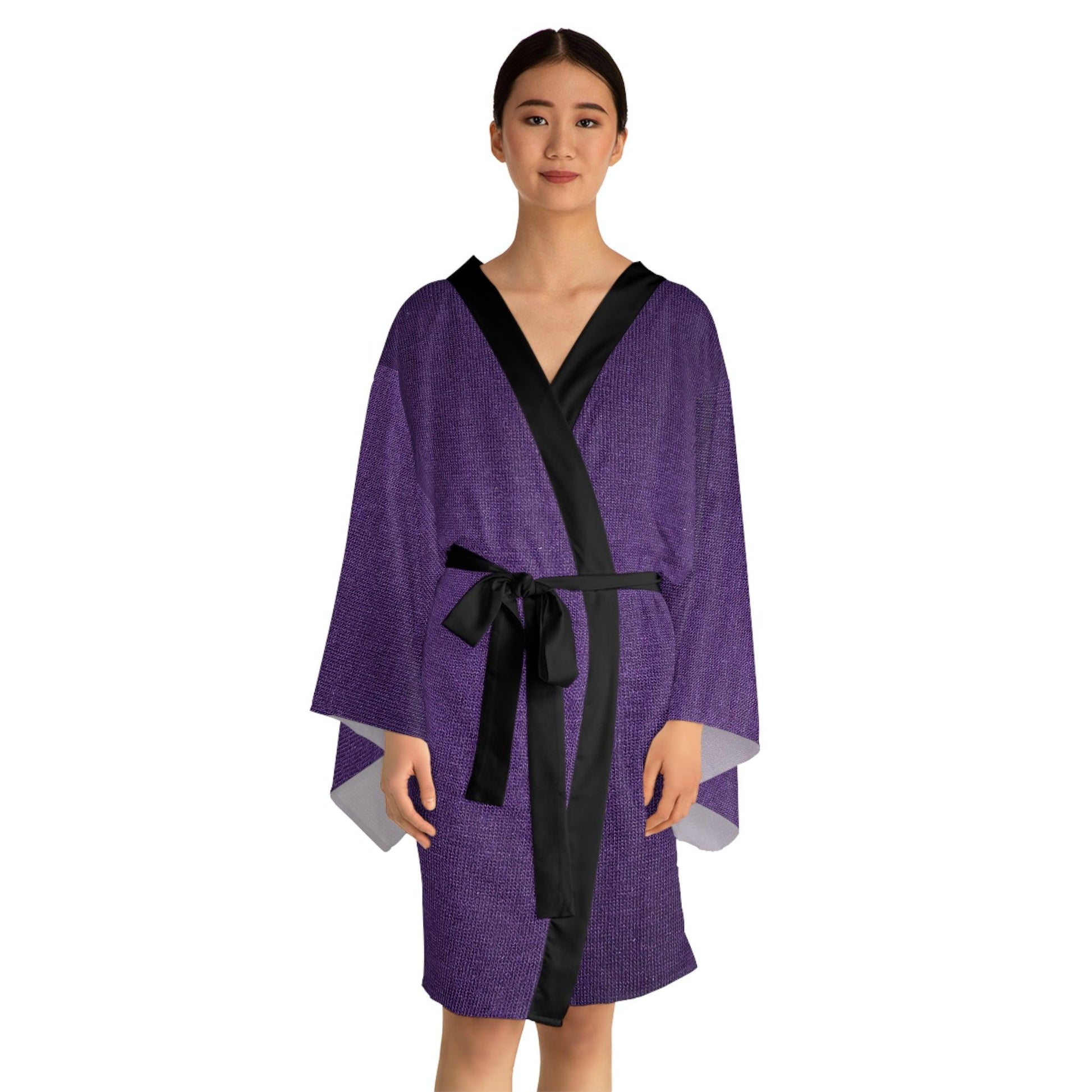 Faux Purple Silk Long Sleeve Kimono Robe - Lizard Vigilante