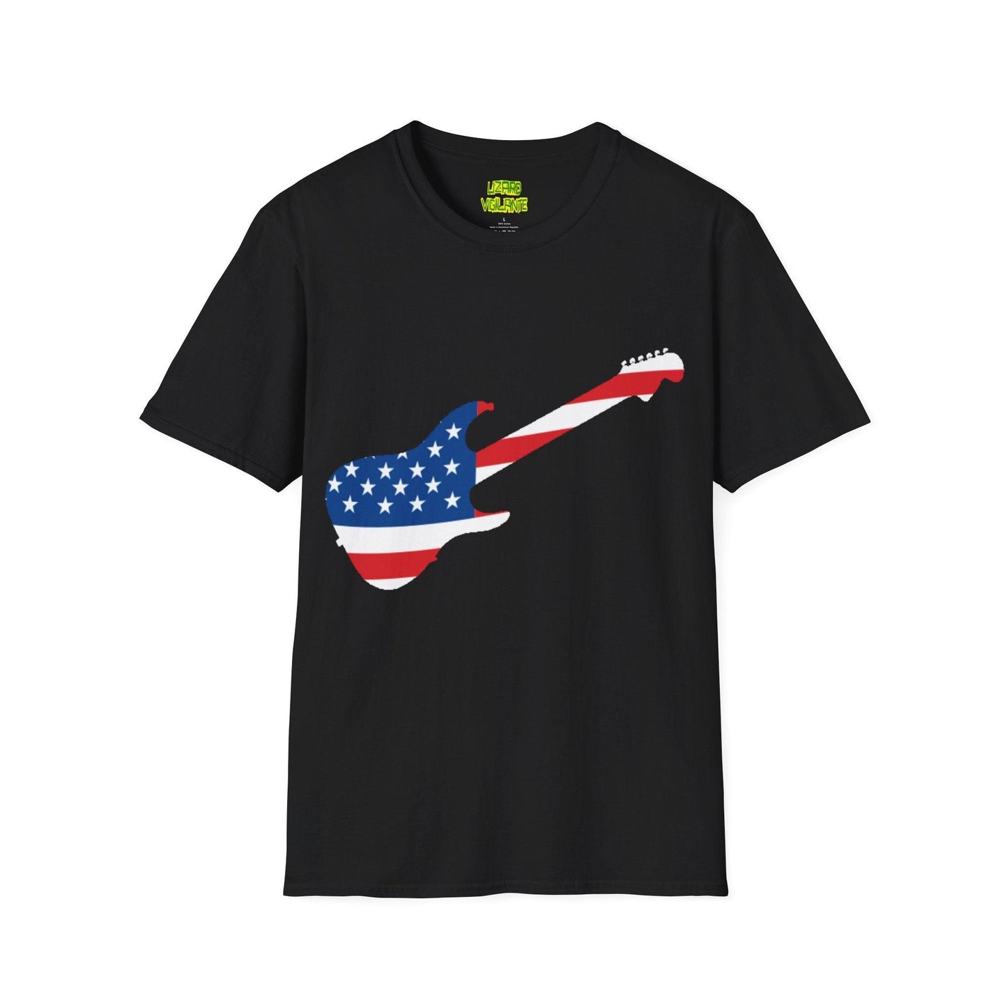 American Flag Electric Guitar Unisex Softstyle T-Shirt - Lizard Vigilante