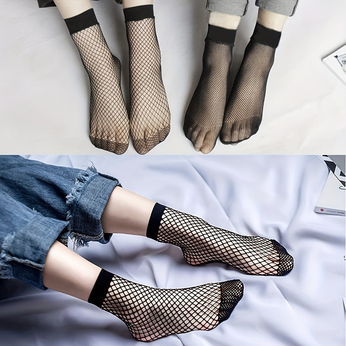 3 Pairs Women's Plus Sexy Socks, Plus Size Elastic Hollow Out Fishnet Breathable Short Socks