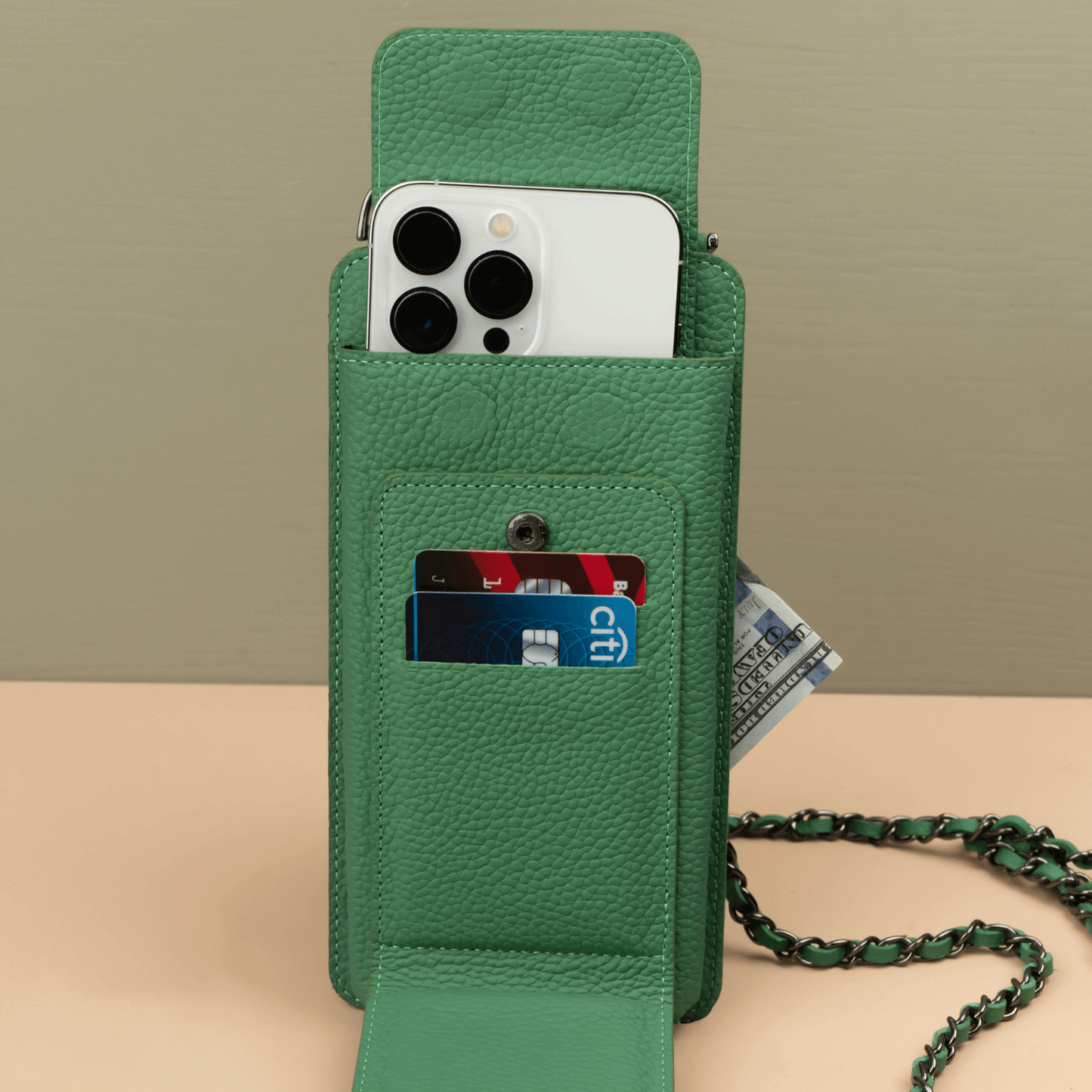 Leather Green Crossbody Bag Phone Wallet - Columbus
