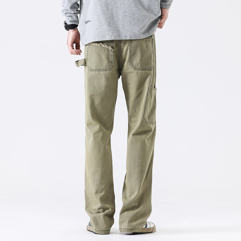 American High Street Vibe Wind Washed Distressed Army Green Jeans