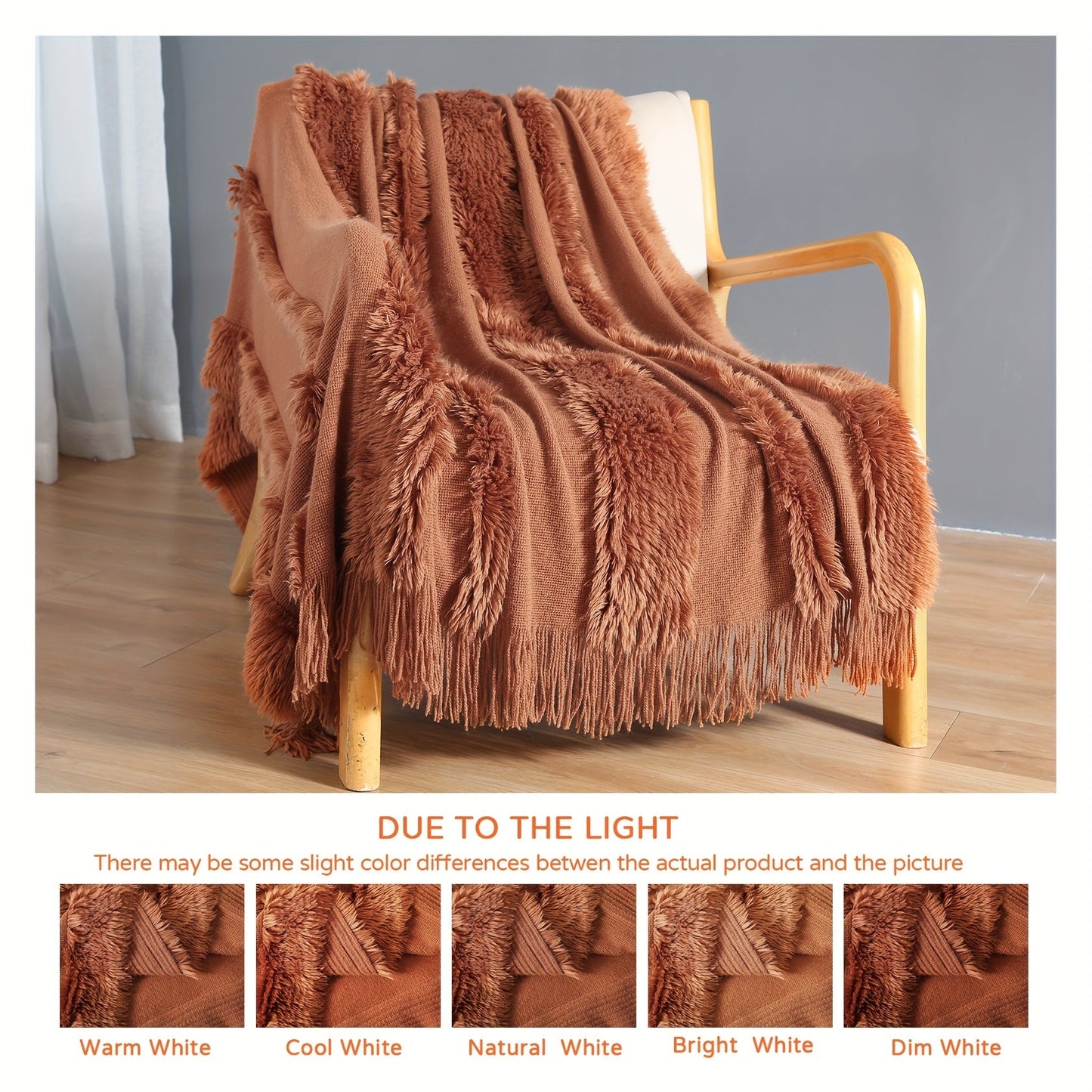 1pc Cozy Chunky Knit Throw Blanket with Tassels - Plush, Lightweight, and Unique Home Decor Accent for Couch, Bed, or Sofa