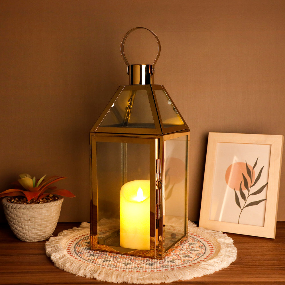 16"High Stainless Steel Candle Lanterns(Gold）