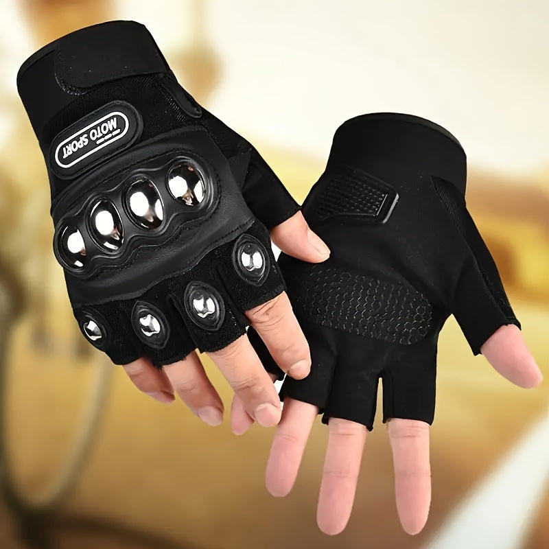 A Pair of Premium Black Steel Outdoor Knuckle Motorcycle Gloves - Protective Knitting Nylon Construction, Hook & Loop Closure, Durable and Comfortable for Power Sports Riders - Ideal for Motorcycling, Racing, and Off-Road Adv - Premium  from Lizard Vigilante - Just $14.99! Shop now at Lizard Vigilante