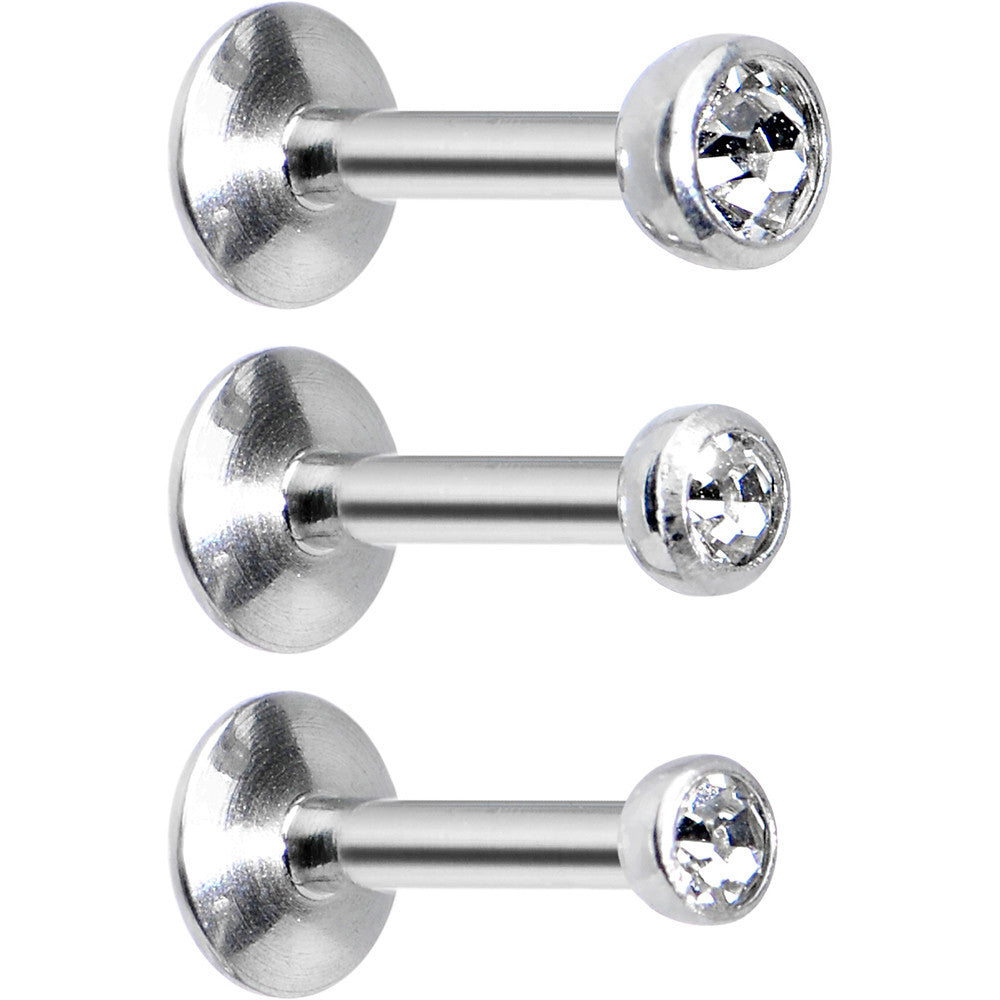 16G 1/4 Clear Gem Helix Cartilage Barbell 3 Pack Set