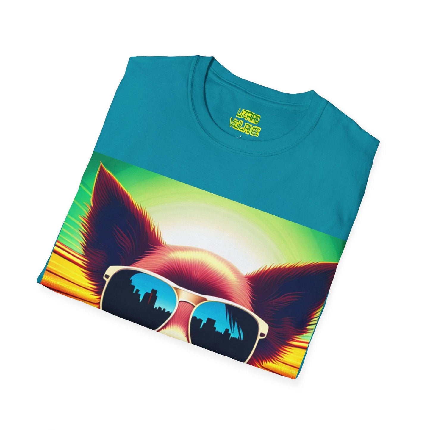 Puppy With Shades Trippy Unisex Softstyle Psychedelic T-Shirt - Lizard Vigilante