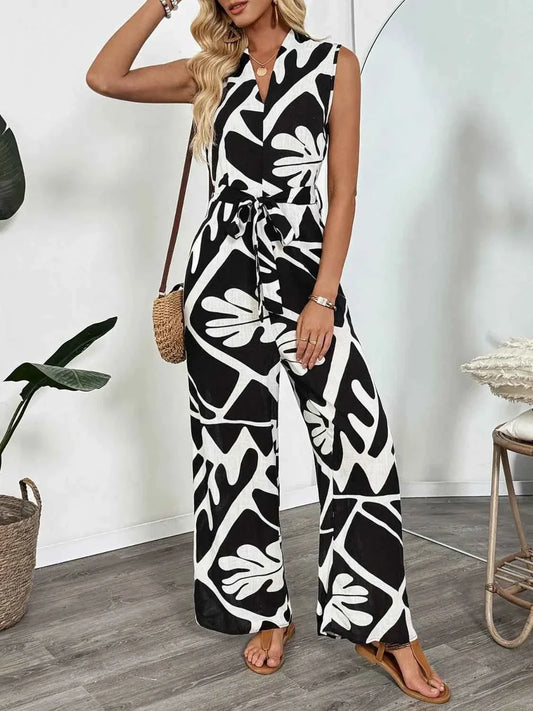 Printed Sleeveless : Wide Leg Jumpsuit
