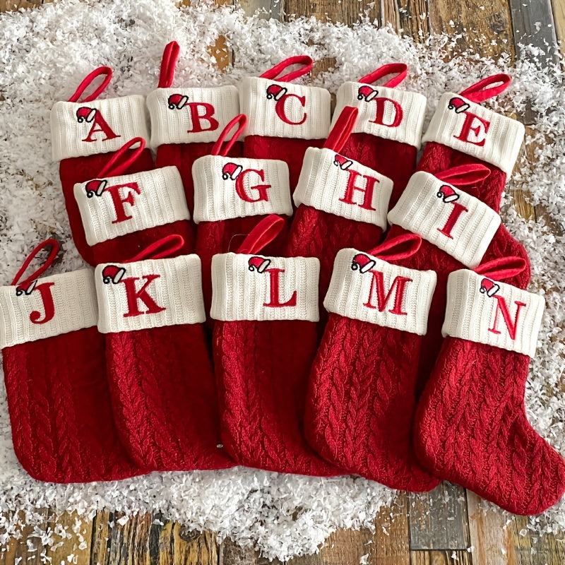 1pc Knitted Christmas Socks Stocking Gift Bag - Embroidered Alphabet, Candy Design, Scene Decor, Room Decor, Home Decor, Holiday Party Decor, Festive Gift Idea for Family and Friends