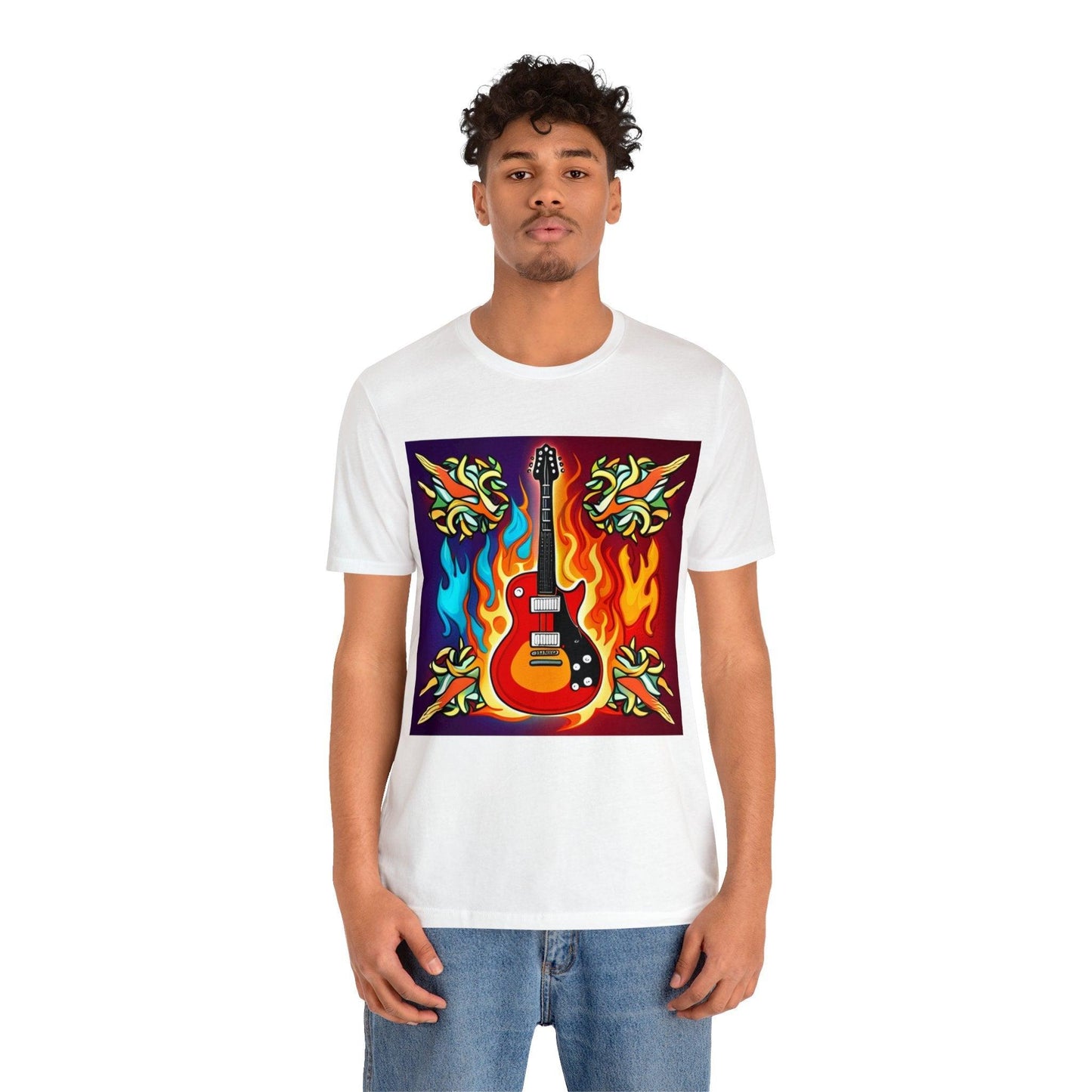 Flaming Axe Unisex Jersey Short Sleeve Tee Shirt Electric Guitar On Fire XS-3X - Lizard Vigilante