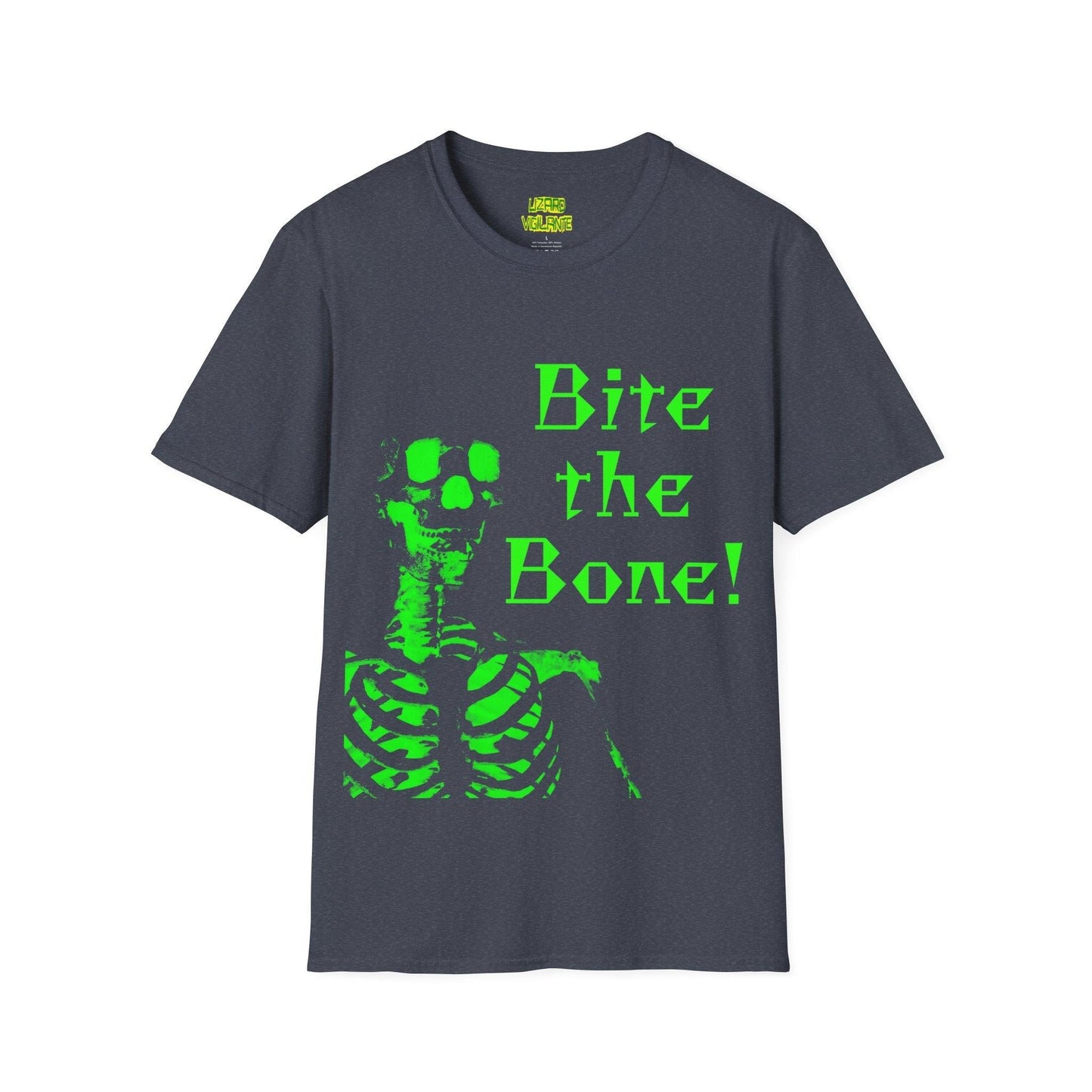 Bite the Bone! Skeleton Unisex Softstyle T-Shirt - Lizard Vigilante