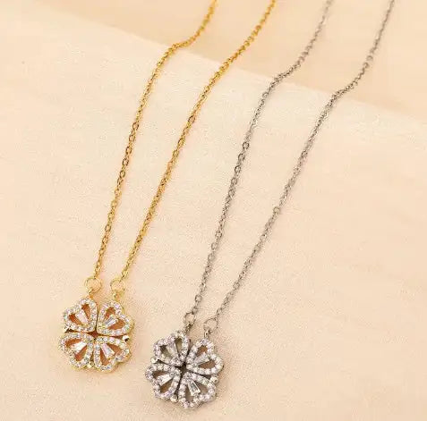 Rose Gift Box with Four-Leaf Grass and Heart Necklaces