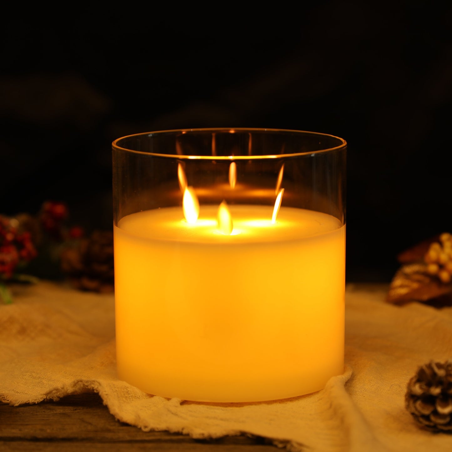 6''High  3-Wick Glass Battery Operated Flameless Candles
