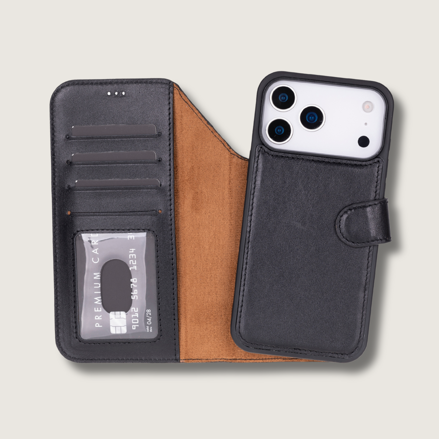 Leather iPhone 17 Pro Wallet Case – Black - Austin