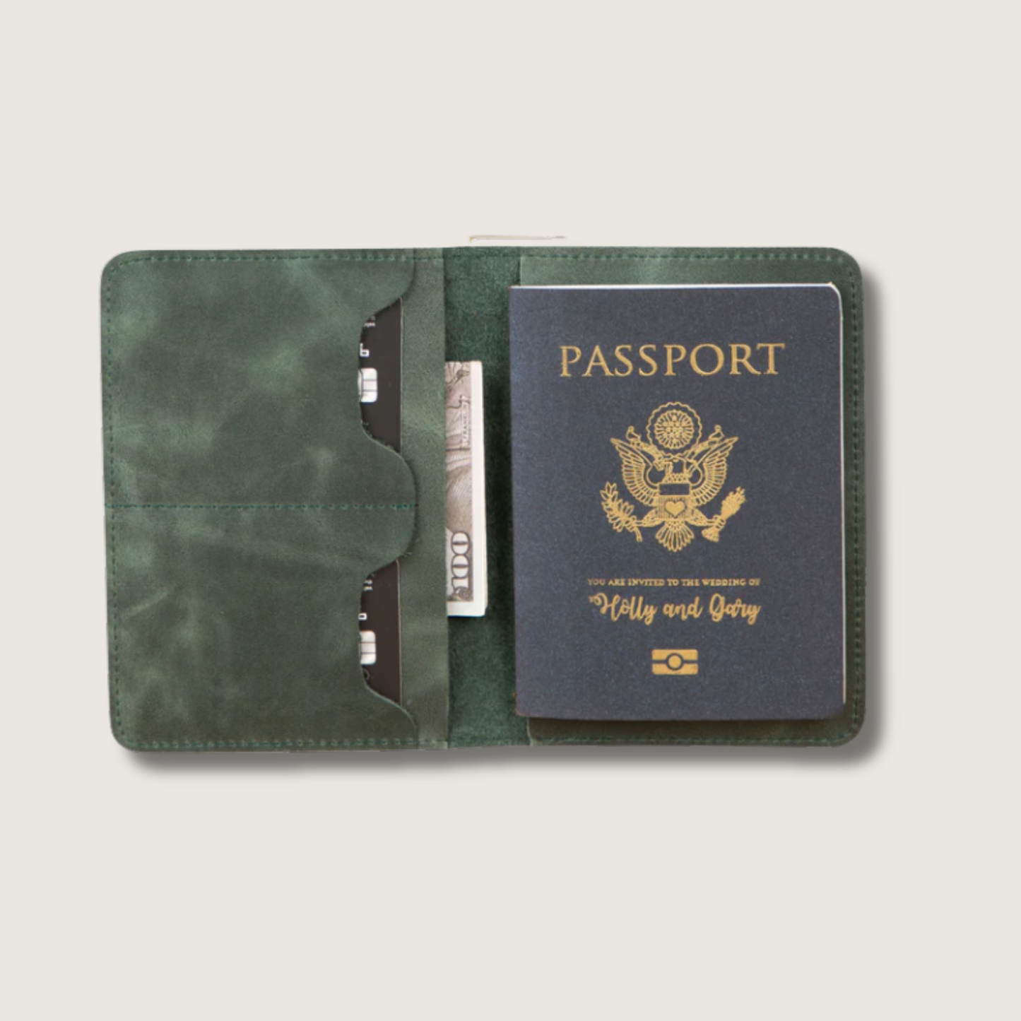 Leather Passport Holder - Dark Green - Milan