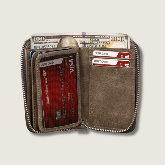 Premium Leather Zipper Wallet - Dark Gray - Anniston