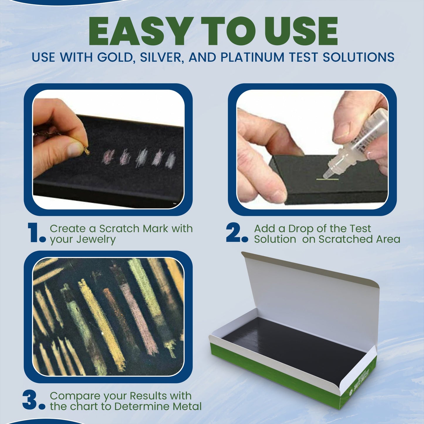 JSP Gold & Silver Jewelry Test Acid Tester Kit 10k 14k .999 .925 Sterling Testing Stone Detect Precious Metals Oro