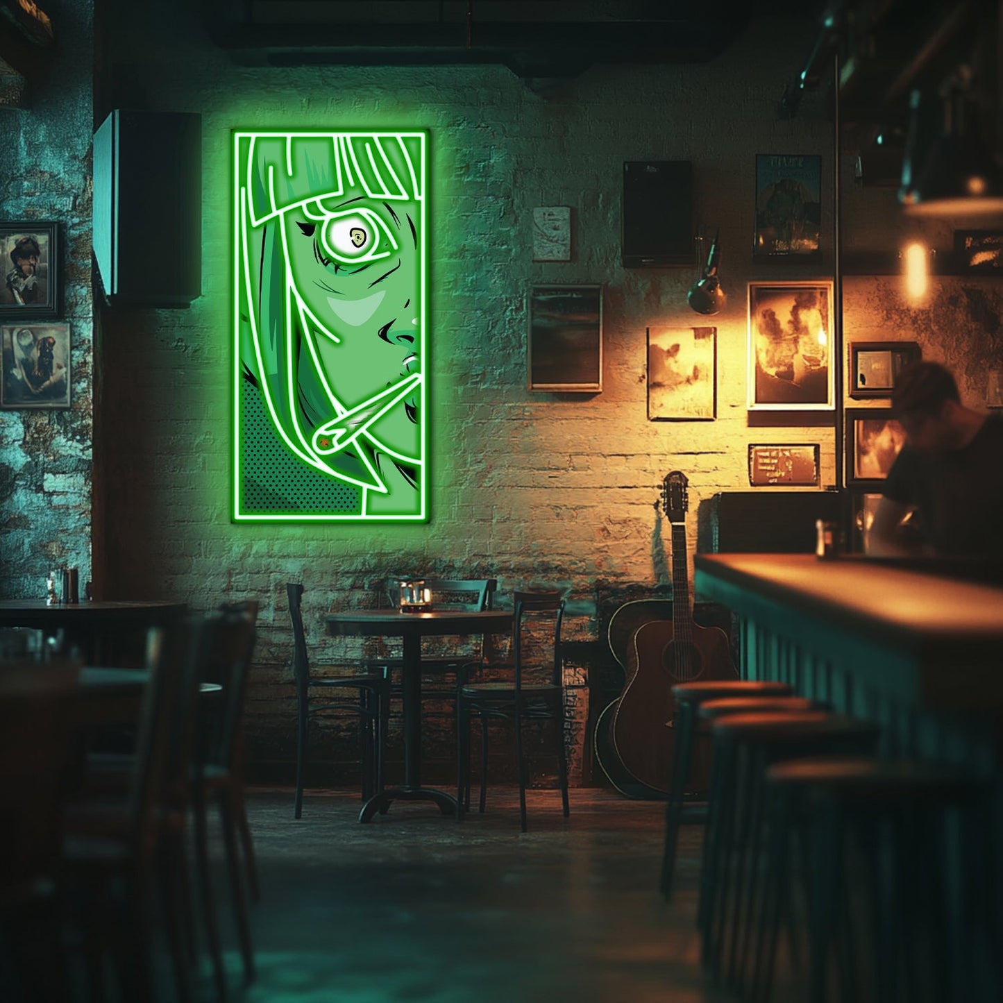 UV Printed Green Woman Neon Wall Art- LV0058