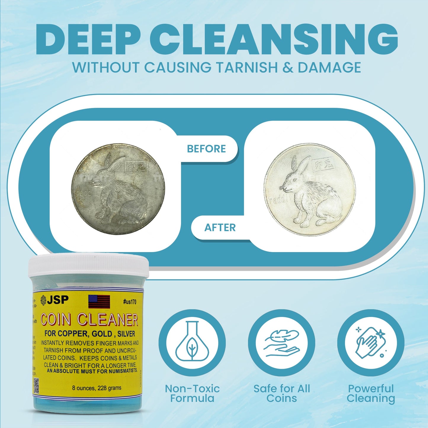 JSP Super Coin Cleaner 16 oz for Copper, Gold, Silver, & Platinum Precious Metals Jewelry Coins Bars