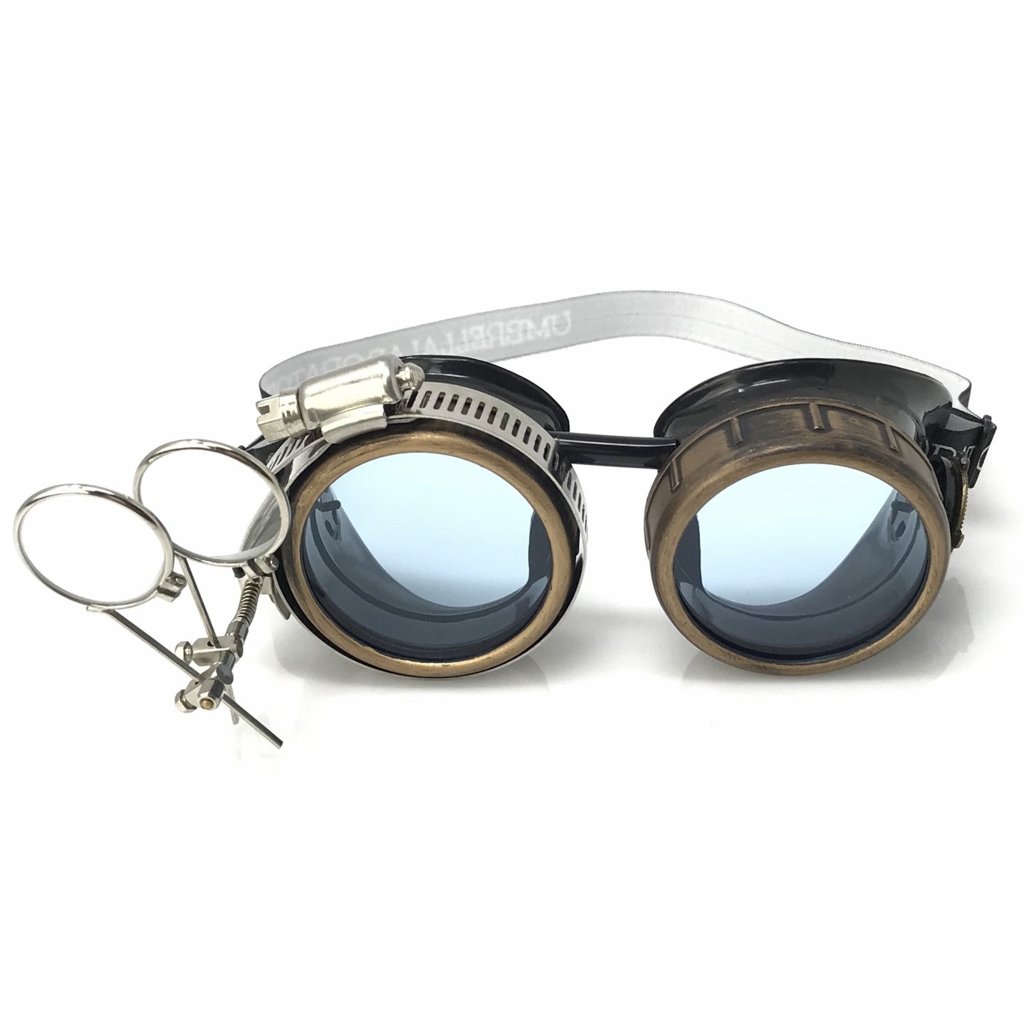 Steampunk Goggles with magnifying loupes UV glow neon blue lenses