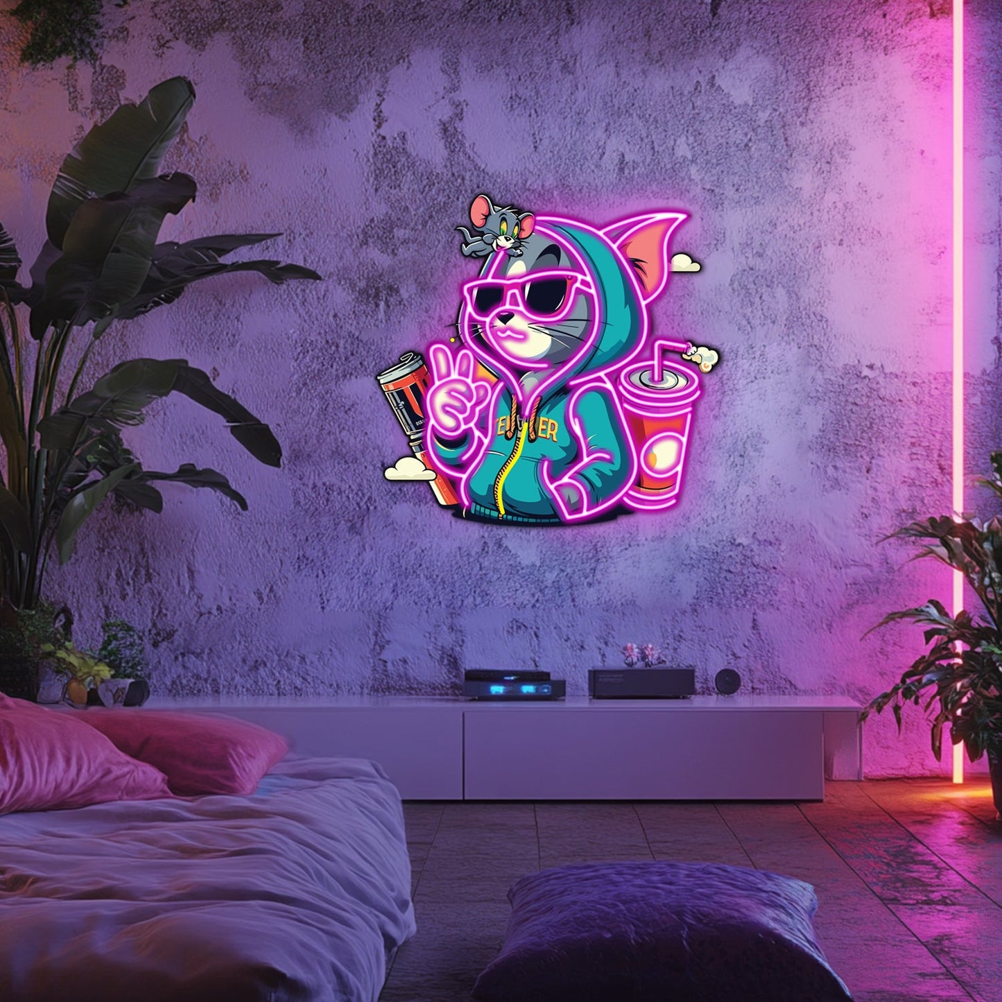 UV Printed Tom and Jerry Neon Wall Art- LV0052