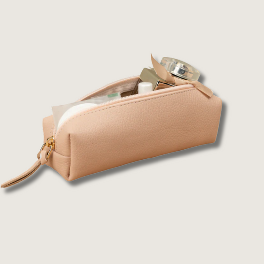 Elegant Leather Makeup Bag - Dusty Rose - Aurora