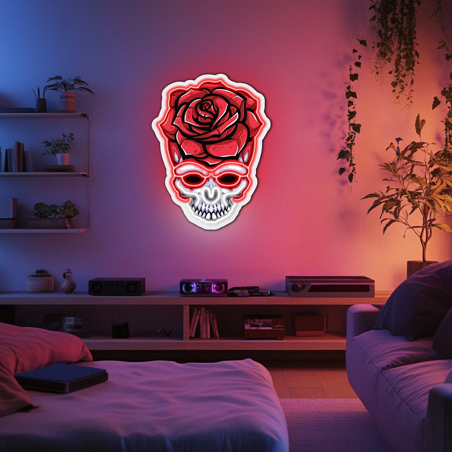 UV Printed Skull Blooms  Neon Wall Art- LV0031