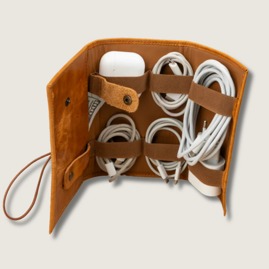 Leather Brown Travel Tech Organizer - Riverside