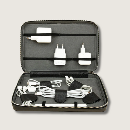 Leather Tech Organizer Case - Black - Mobile