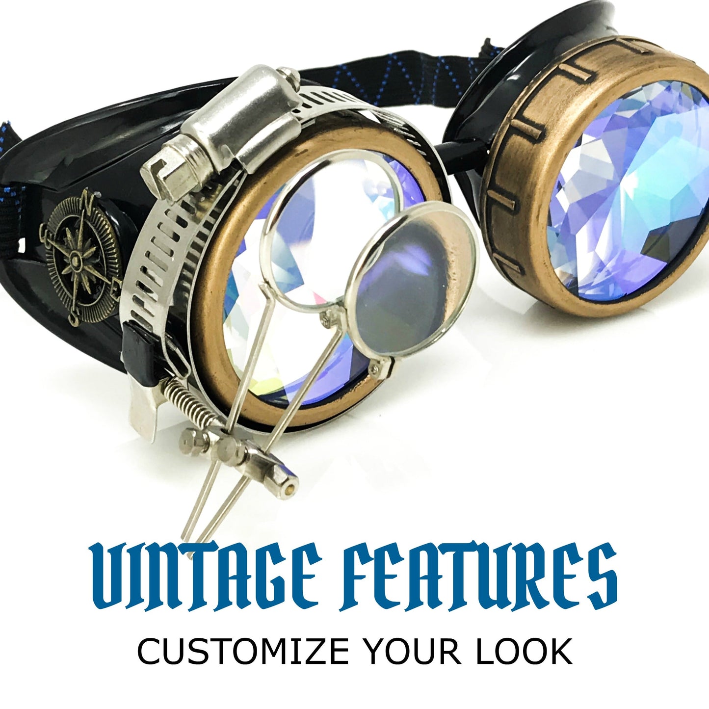 Steampunk Goggles with magnifying loupes kaleidoscope lenses