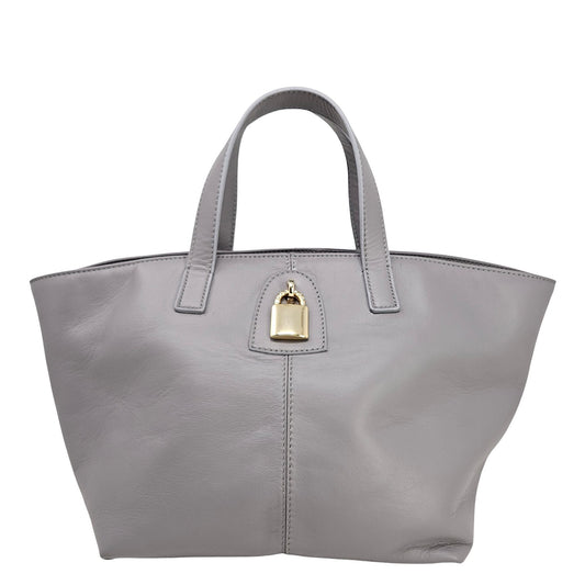 Madison Maison x Joan Hornig Light Grey Leather Lock Tote Bag