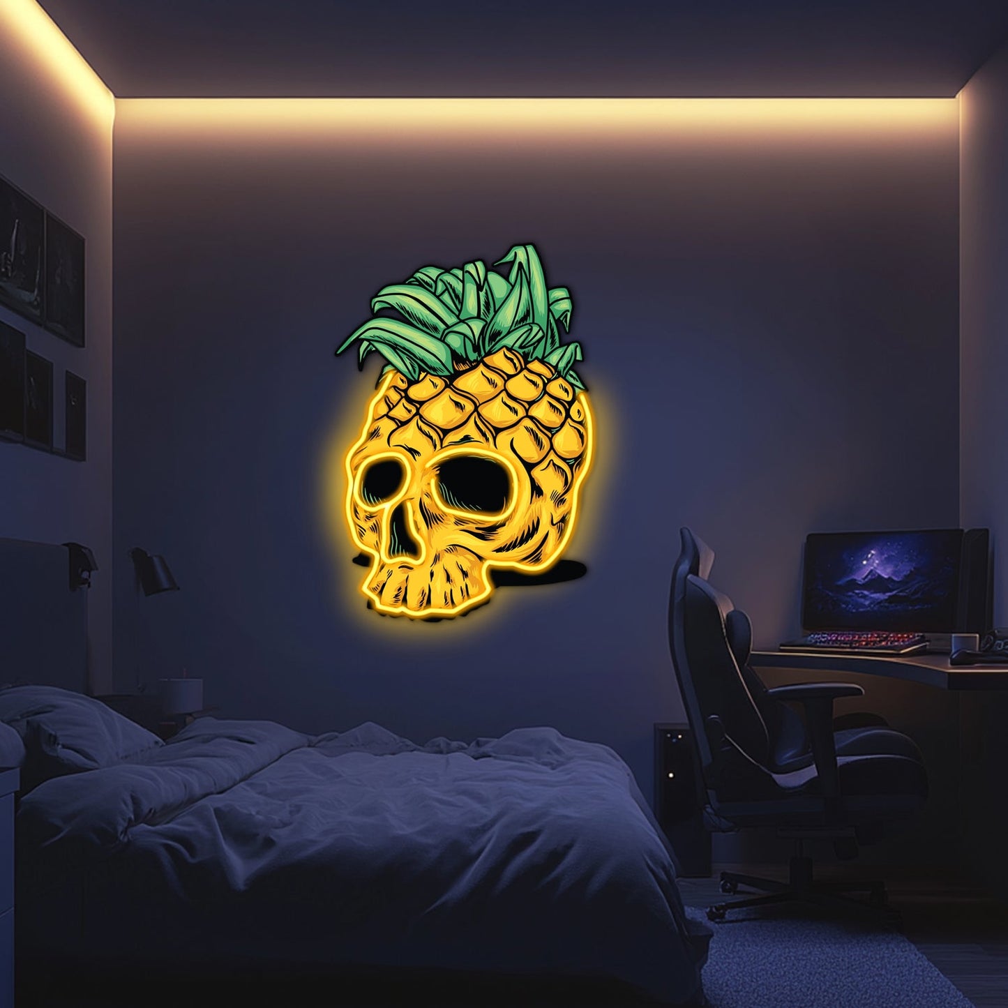 UV Printed Pineapple Skull Neon Wall Art- LV0063