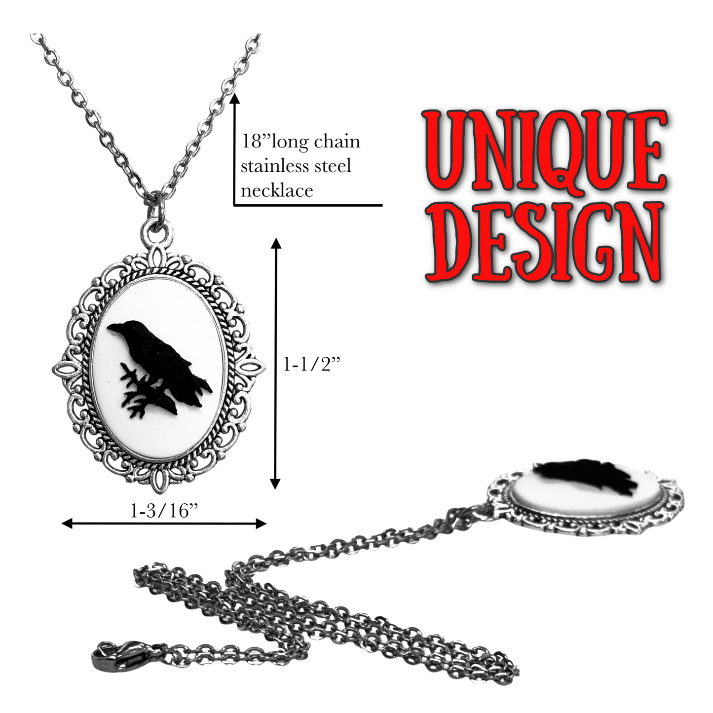 Gothic Lolita cameo pendant necklace crow skeleton black cat