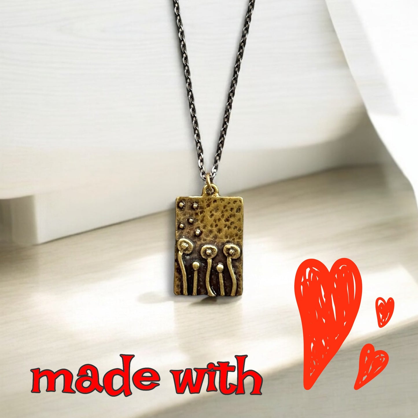 Mushroom necklace unique bohemian jewelry silver or bronze