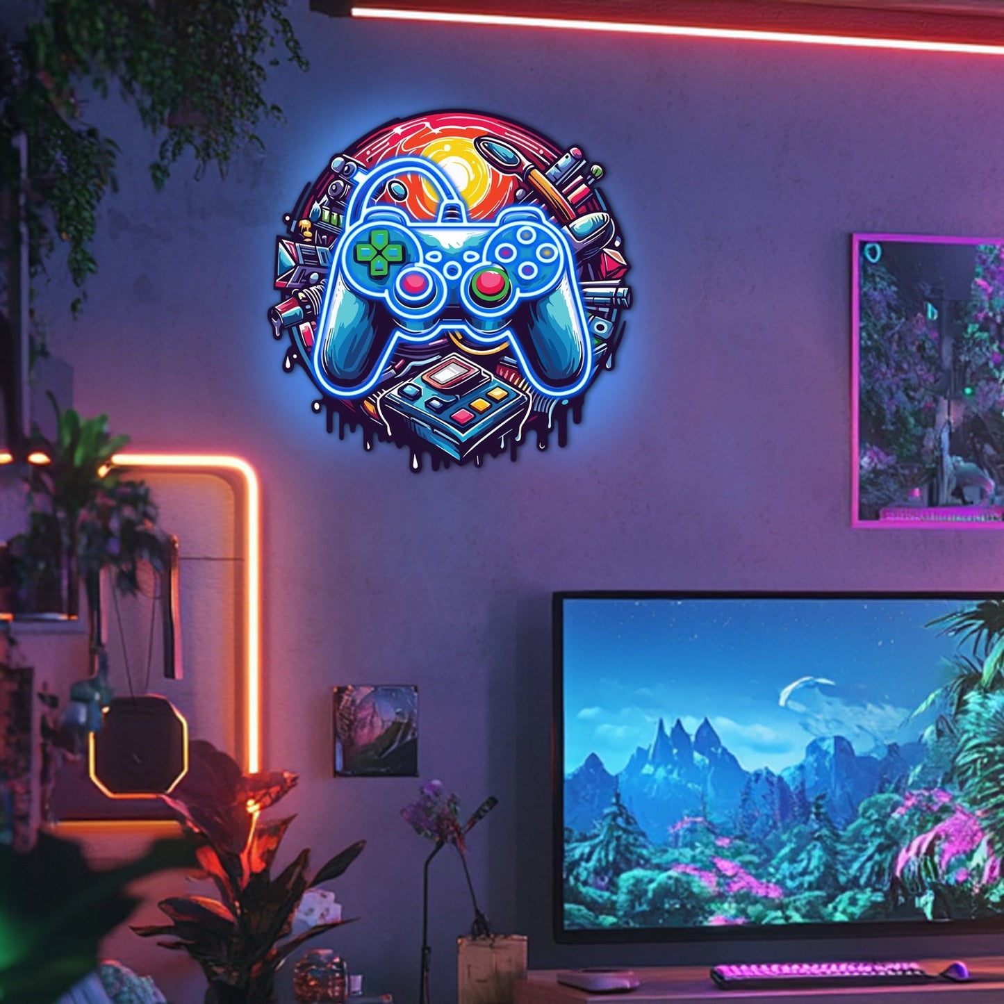 UV Printed Gamepad  Neon Wall Art- LV0070