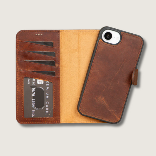 iPhone 16e Leather Wallet Case - Brown - Brooklyn