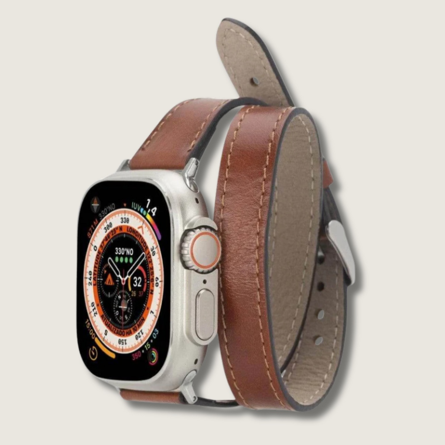 Luxury Double Wrap Rustic Brown Leather Apple Watch Band - San Diego