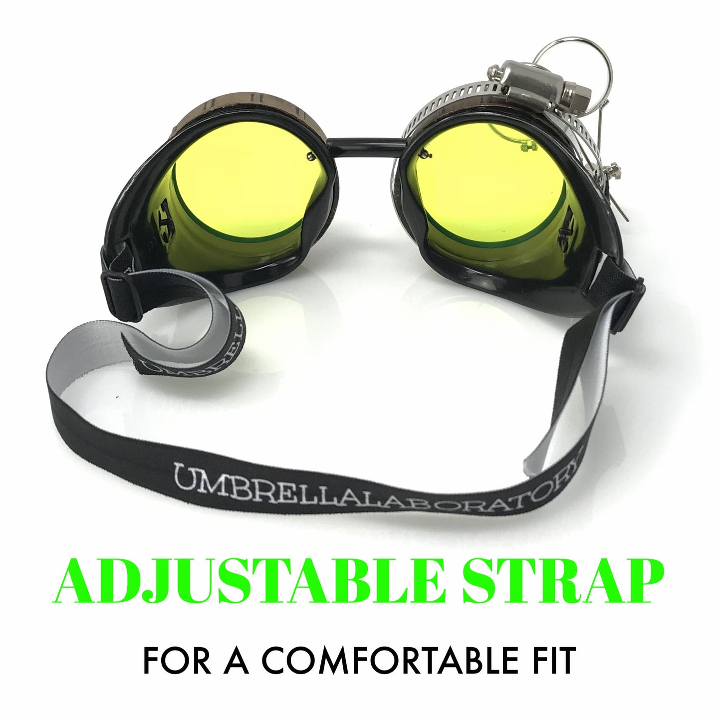 Steampunk Goggles with magnifying loupes UV glow neon green lenses