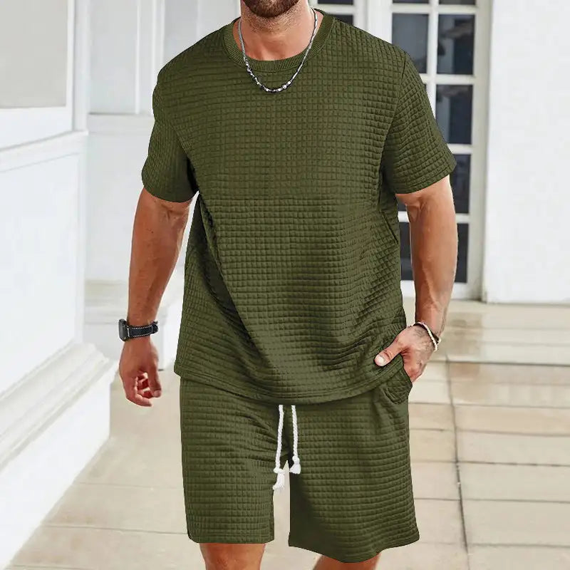 Sports Casual Suit Solid Color Round Neck T-shirt Shorts
