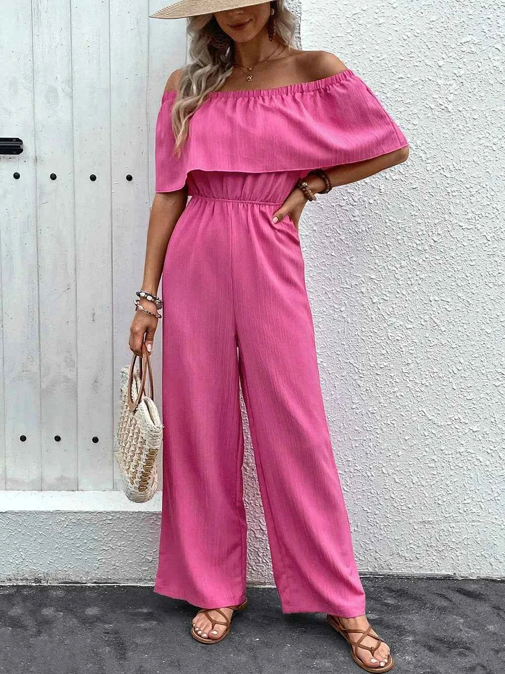 Perfee Off-Shoulder : Wide Leg Jumpsuit